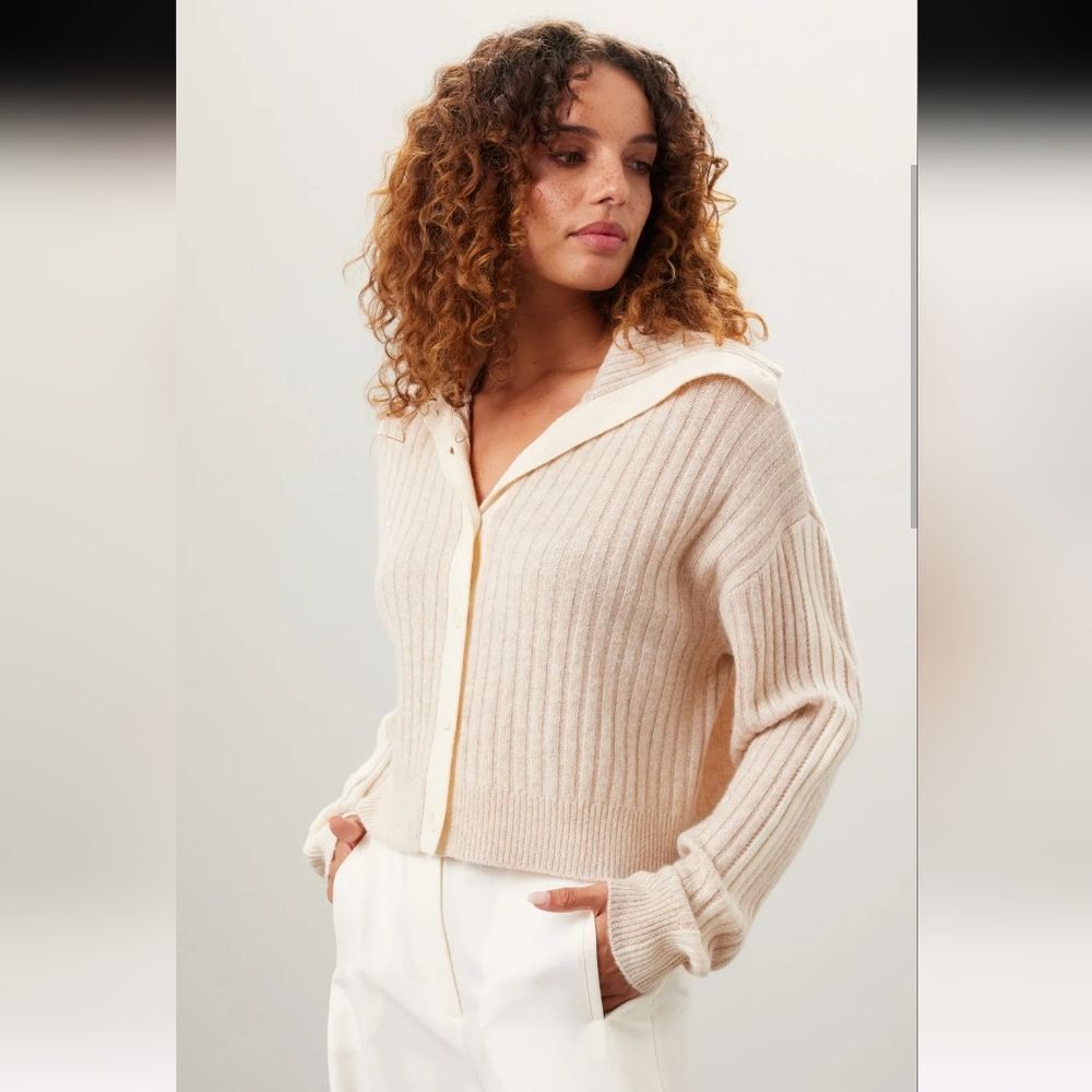 Naadam Marled Wool Cashmere Beige Cardigan Sweater Size M